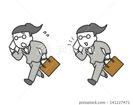 A woman in a suit running with a smartphone (set) A woman in a suit running with a smartphone (set) 141227471