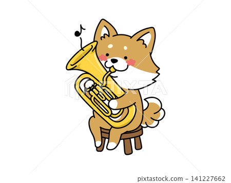 A cute dog playing the euphonium A cute dog playing the euphonium 141227662