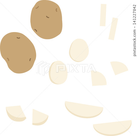 Potato cutting illustration set (rough cuts, round slices, ginkgo leaf cuts, wedge cuts, julienne cuts) Potato cutting illustration set (rough cuts, round slices, ginkgo leaf cuts, wedge cuts, julienne cuts) 141227842