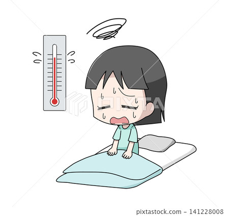 An illustration of a girl who can't sleep because of the heat. An illustration of a girl who can't sleep because of the heat. 141228008