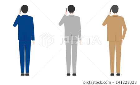 A set of images showing a businessman from behind (full body) making a phone call on his smartphone. A set of images showing a businessman from behind (full body) making a phone call on his smartphone. 141228328