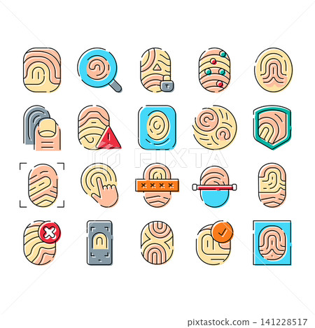 Fingerprint biometric identification and security icon set Fingerprint biometric identification and security icon set 141228517