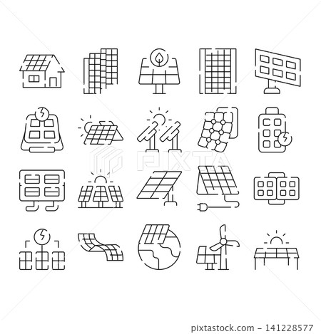 Solar panel energy green ecosystem icons set Solar panel energy green ecosystem icons set 141228577