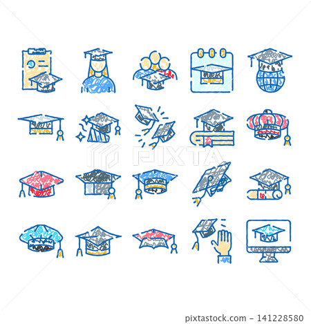 Graduation mortarboard cap education academic icons collection Graduation mortarboard cap education academic icons collection 141228580