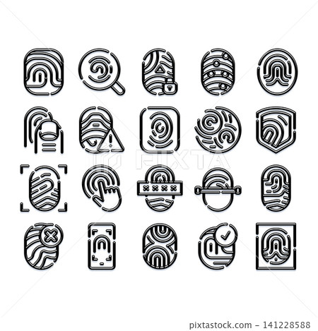 Fingerprint security and biometric identification outline icons Fingerprint security and biometric identification outline icons 141228588