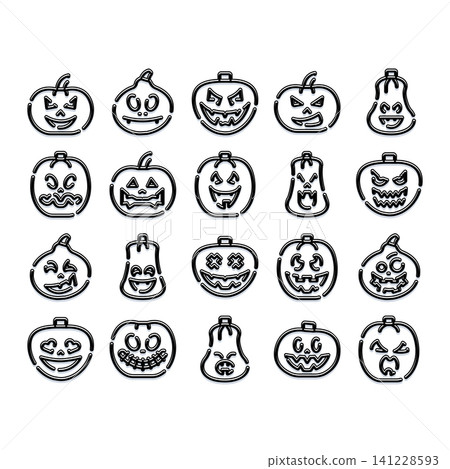Halloween jack o lantern line icons set Halloween jack o lantern line icons set 141228593