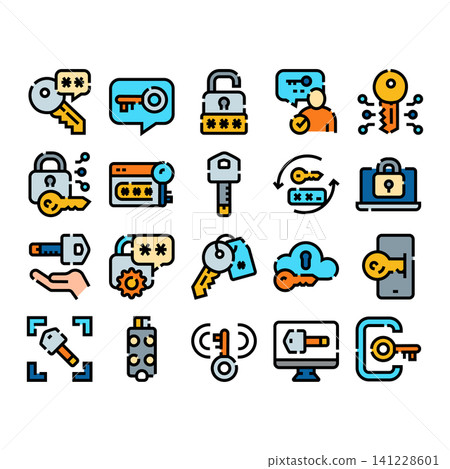 Digital security and access key system icons 141228601