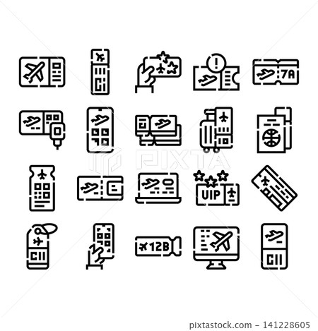 Travel airline tickets and boarding pass icons collection Travel airline tickets and boarding pass icons collection 141228605
