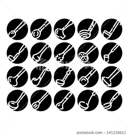 Cooking utensils collection with various kitchen ladles Cooking utensils collection with various kitchen ladles 141228621
