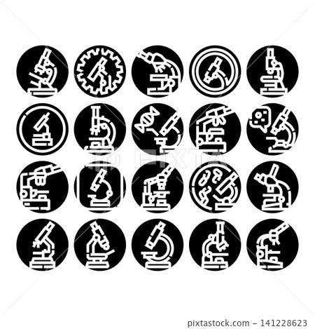Microscopic research equipment glyph icons set Microscopic research equipment glyph icons set 141228623