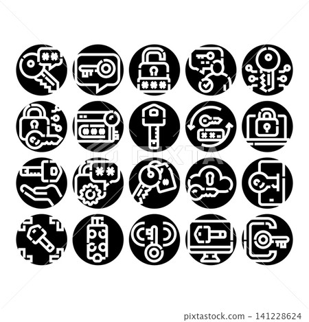 Digital data security and password key icons Digital data security and password key icons 141228624