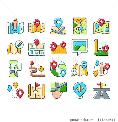 Location pin map navigation travel searching icons set Location pin map navigation travel searching icons set 141228631