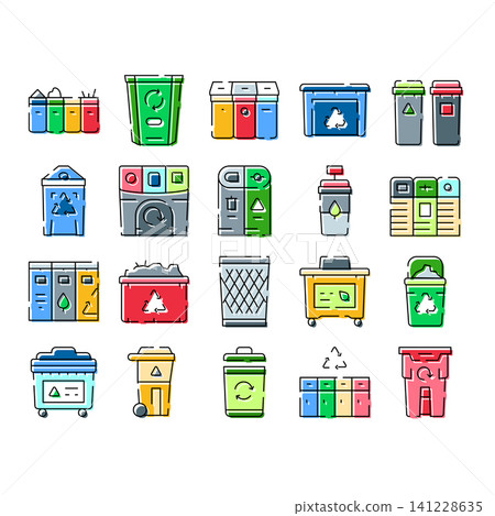 Recycling bins and waste containers for sorting garbage Recycling bins and waste containers for sorting garbage 141228635