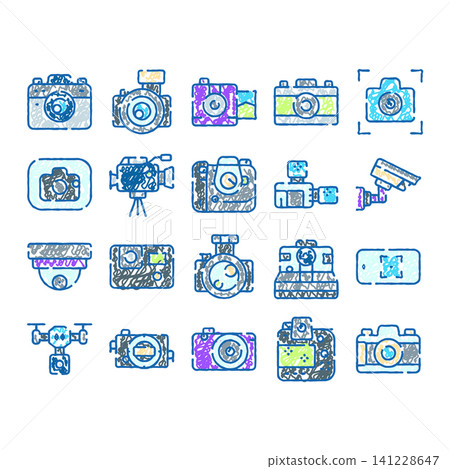 Diverse camera doodle icon set collection Diverse camera doodle icon set collection 141228647