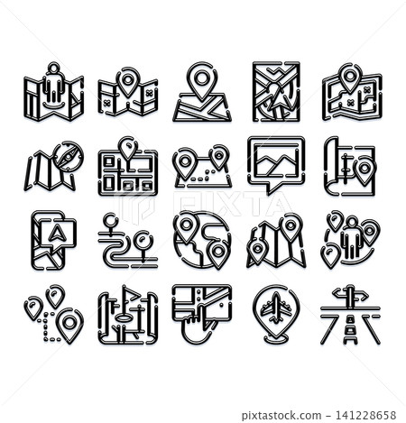 Navigation and location line icons set Navigation and location line icons set 141228658