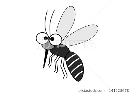 An illustration of a black mosquito with white stripes. An illustration of a black mosquito with white stripes. 141228678