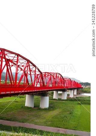A beautiful red iron bridge spanning the Shimanto River A beautiful red iron bridge spanning the Shimanto River 141228789