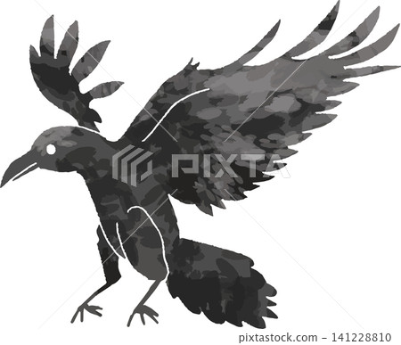 手繪風格的烏鴉（害鳥）插圖（拍打翅膀、翻找垃圾、鳴叫和害蟲防治措施） 141228810