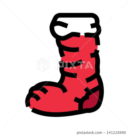 Red festive stocking for winter holiday celebration icon Red festive stocking for winter holiday celebration icon 141228990