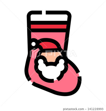 Festive stocking with character face celebrating winter season Festive stocking with character face celebrating winter season 141228993