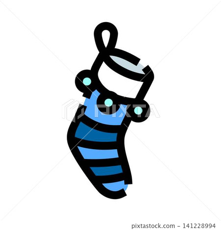 Christmas stocking with striped pattern and decorations Christmas stocking with striped pattern and decorations 141228994