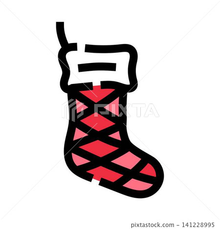 Christmas stocking icon celebrating winter holiday tradition Christmas stocking icon celebrating winter holiday tradition 141228995