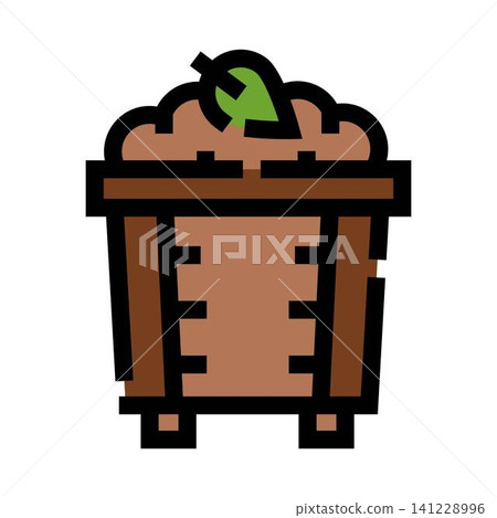 Compost bin with organic soil and green leaf Compost bin with organic soil and green leaf 141228996