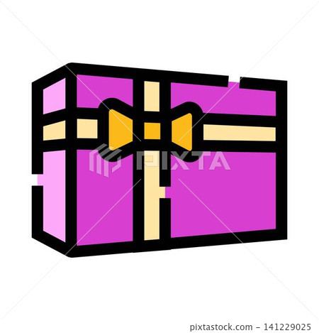 Purple gift box with golden ribbon bow Purple gift box with golden ribbon bow 141229025