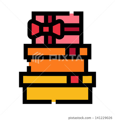 Stacked gift boxes with ribbon and bow icon Stacked gift boxes with ribbon and bow icon 141229026