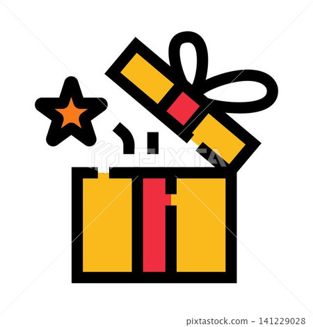 Unpacking a gift box with a star icon Unpacking a gift box with a star icon 141229028