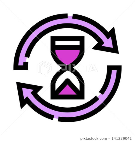 Hourglass icon with circular arrows indicating time cycle Hourglass icon with circular arrows indicating time cycle 141229041