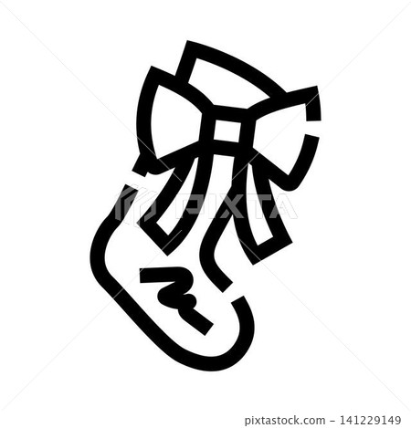 Baby sock with decorative bow line icon 141229149