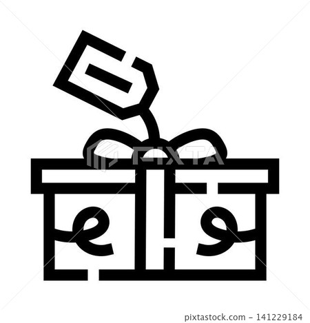 Black outline gift box with ribbon and tag Black outline gift box with ribbon and tag 141229184