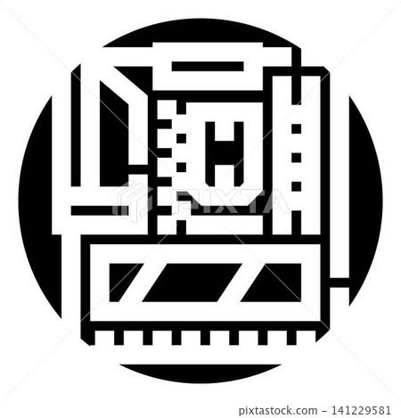 Computer circuit board component black and white icon Computer circuit board component black and white icon 141229581