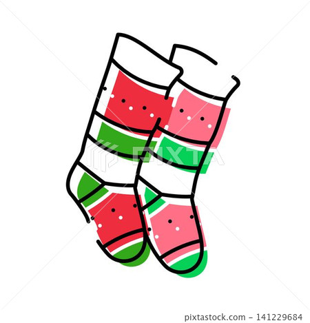 Cozy winter socks design with red and green stripes Cozy winter socks design with red and green stripes 141229684