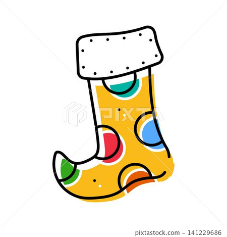 Yellow holiday stocking with colorful polka dots 141229686