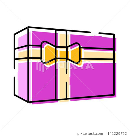 Gift box with yellow ribbon and bow Gift box with yellow ribbon and bow 141229732