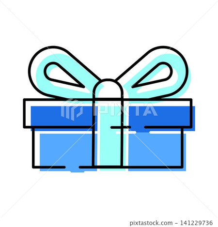 Blue gift box with ribbon and bow 141229736