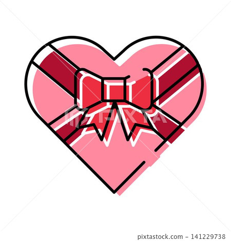 Heart shaped gift box with bow Heart shaped gift box with bow 141229738
