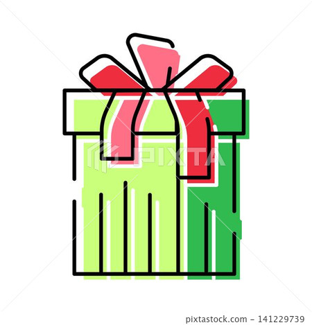 Green gift box with red bow and stripe pattern Green gift box with red bow and stripe pattern 141229739