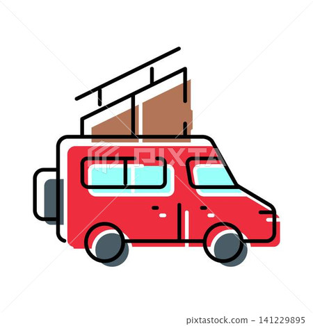 Camper van traveling across country with luggage Camper van traveling across country with luggage 141229895