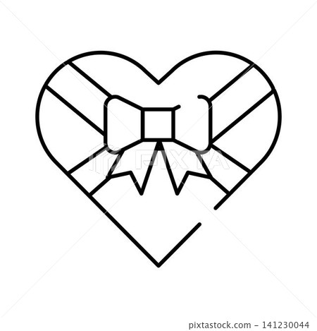 Heart shape gift box with ribbon outline icon Heart shape gift box with ribbon outline icon 141230044