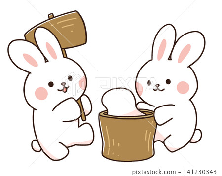 Illustration of a rabbit making mochi Illustration of a rabbit making mochi 141230343