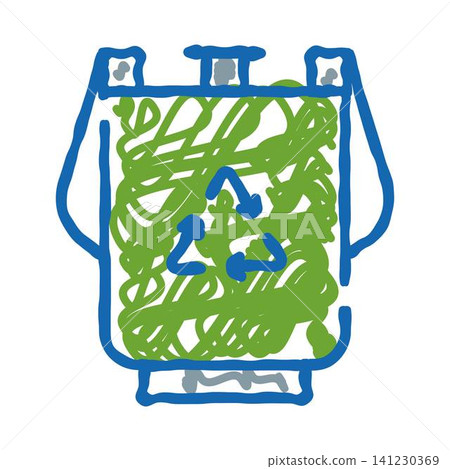 Blue sketch style bag with recycling symbol Blue sketch style bag with recycling symbol 141230369