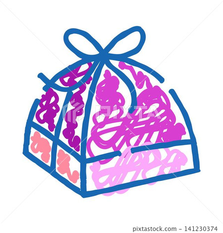 Doodle drawing gift box with ribbon and bow Doodle drawing gift box with ribbon and bow 141230374