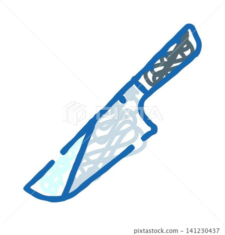 Kitchen knife doodle drawing in blue color Kitchen knife doodle drawing in blue color 141230437