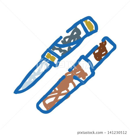 Doodle drawing traditional knife and sheath weapon Doodle drawing traditional knife and sheath weapon 141230512