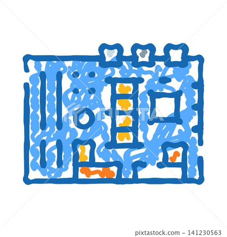 Motherboard circuit board hand drawn technology icon Motherboard circuit board hand drawn technology icon 141230563