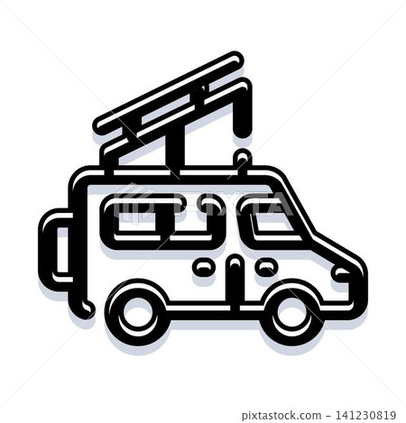Camper van icon with roof equipment for travel adventure Camper van icon with roof equipment for travel adventure 141230819