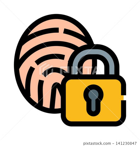 Fingerprint and padlock illustrating biometric security access 141230847